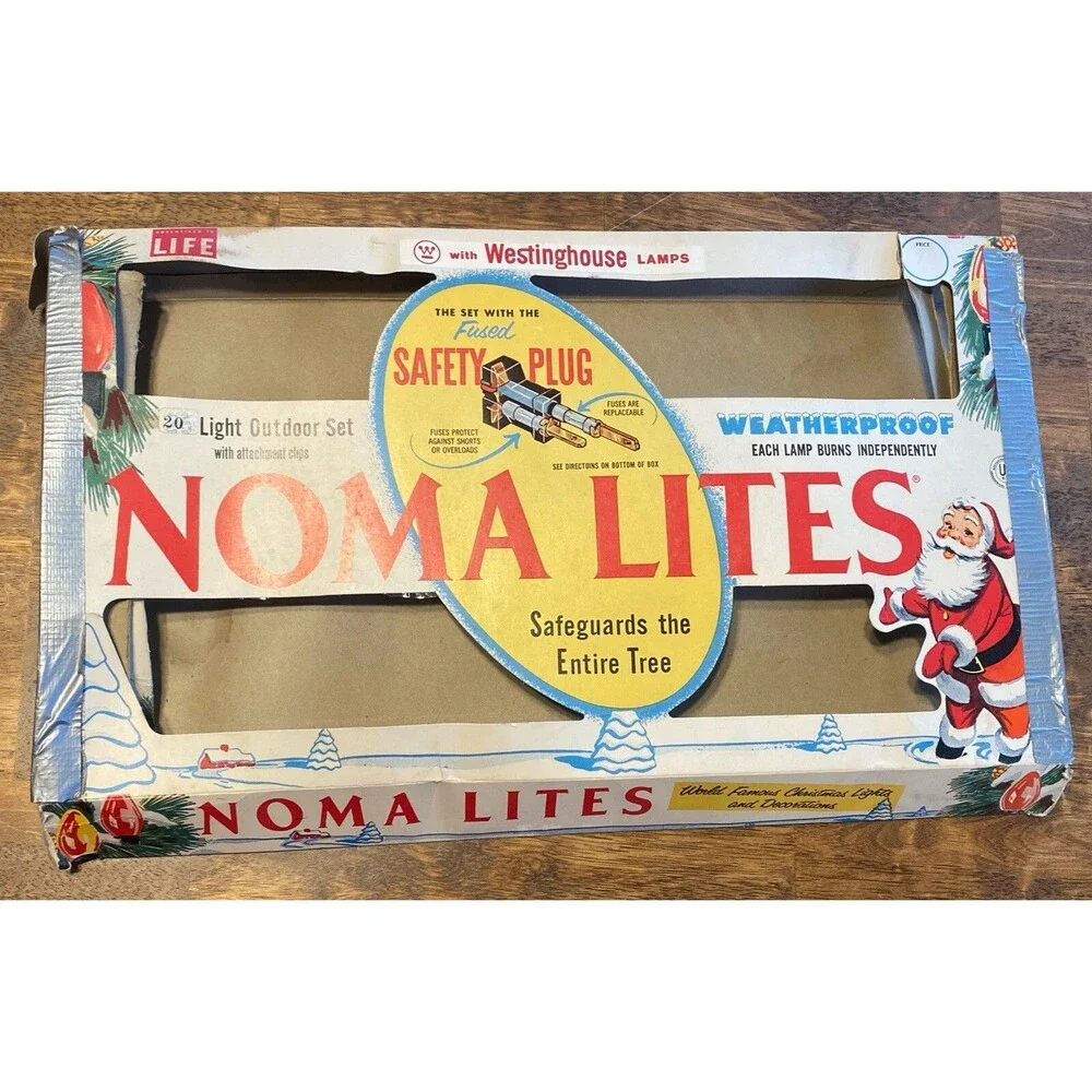 Vintage Noma Lites BOX ONLY Large 20”x11” Westinghouse Lamps Colorful Santa